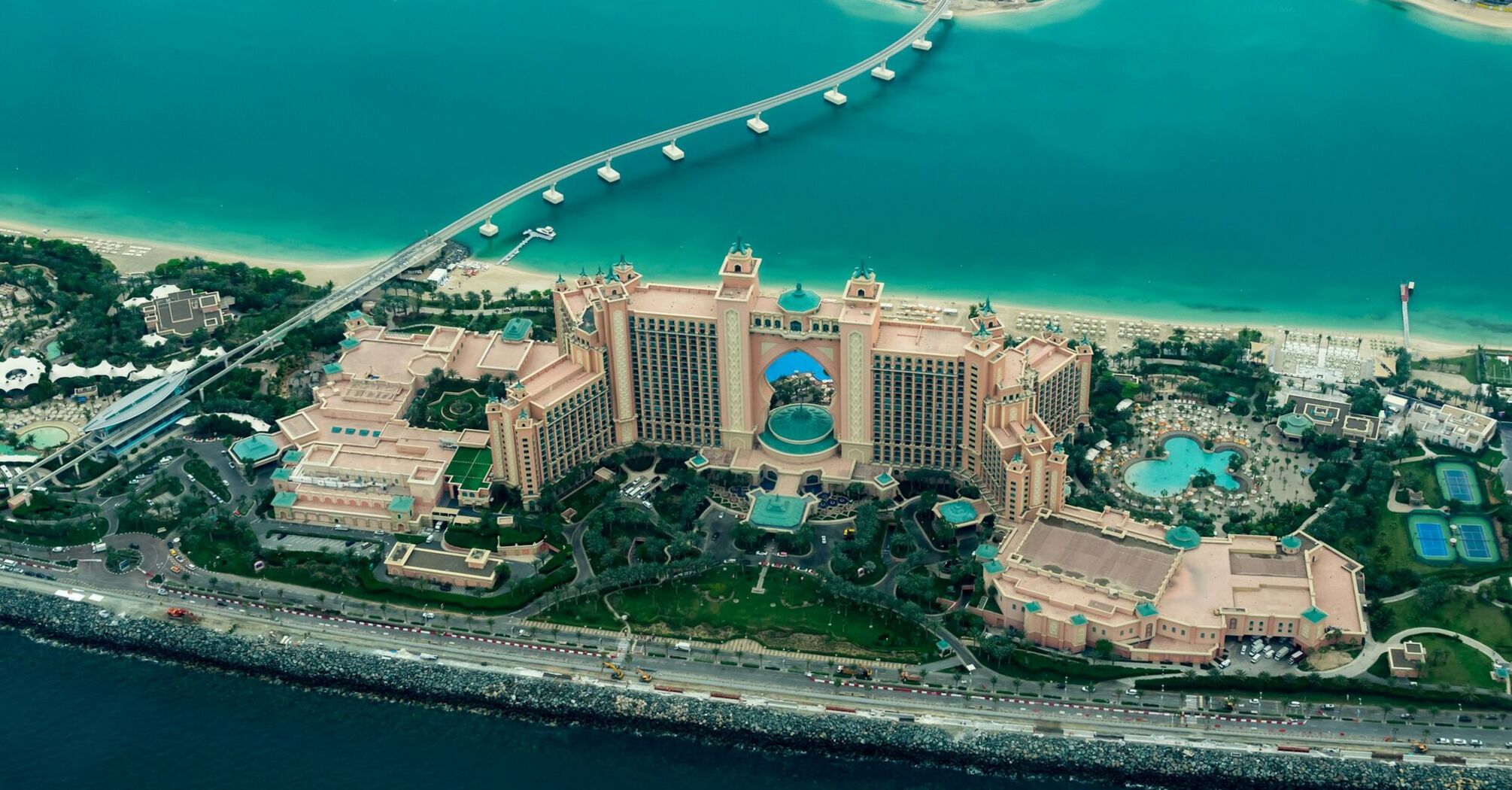 Atlantis hotel and Palm Jumeirah aerial view in Dubai