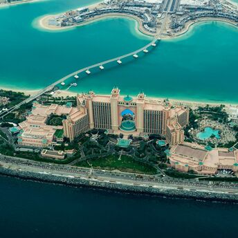Atlantis hotel and Palm Jumeirah aerial view in Dubai