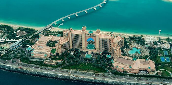 Atlantis hotel and Palm Jumeirah aerial view in Dubai