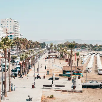 Seafront promenade and beach area in Cyprus