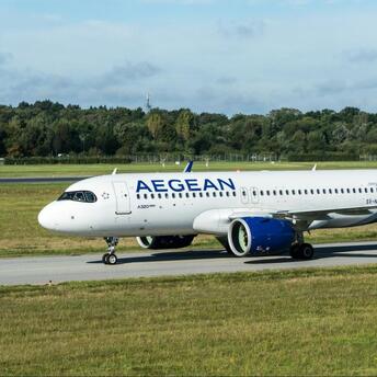 AEGEAN Airbus aircraft taxiing at airport runway