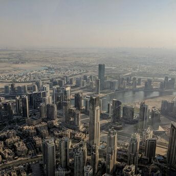 Aerial view of Doha skyline and waterfront
