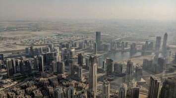 Aerial view of Doha skyline and waterfront