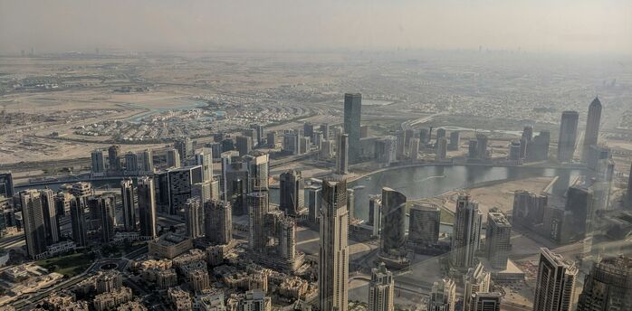 Aerial view of Doha skyline and waterfront