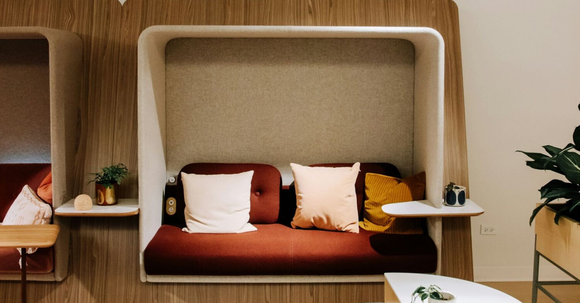 Calm seating pods in airport quiet area