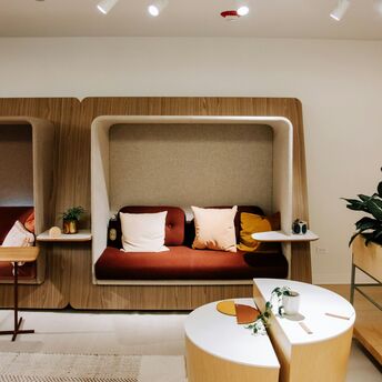 Calm seating pods in airport quiet area