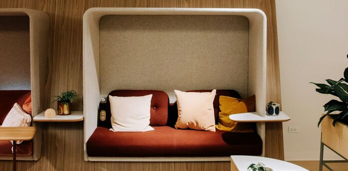 Calm seating pods in airport quiet area