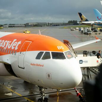 easyJet aircraft parked at airport gate
