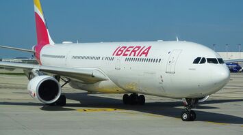 Iberia long-haul aircraft on airport apron