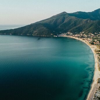 Coastal town and beach on Thassos island