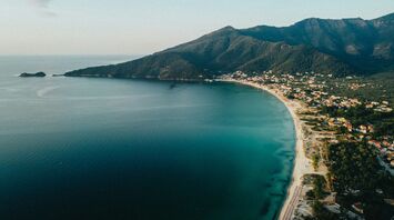 Coastal town and beach on Thassos island