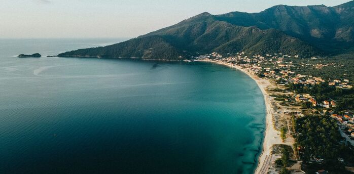 Coastal town and beach on Thassos island