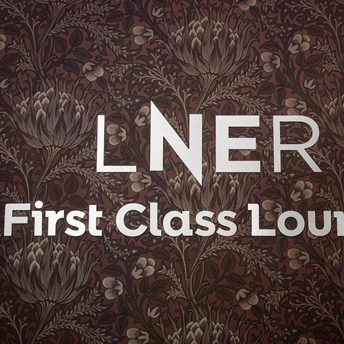 LNER First Class Lounge sign on patterned wall