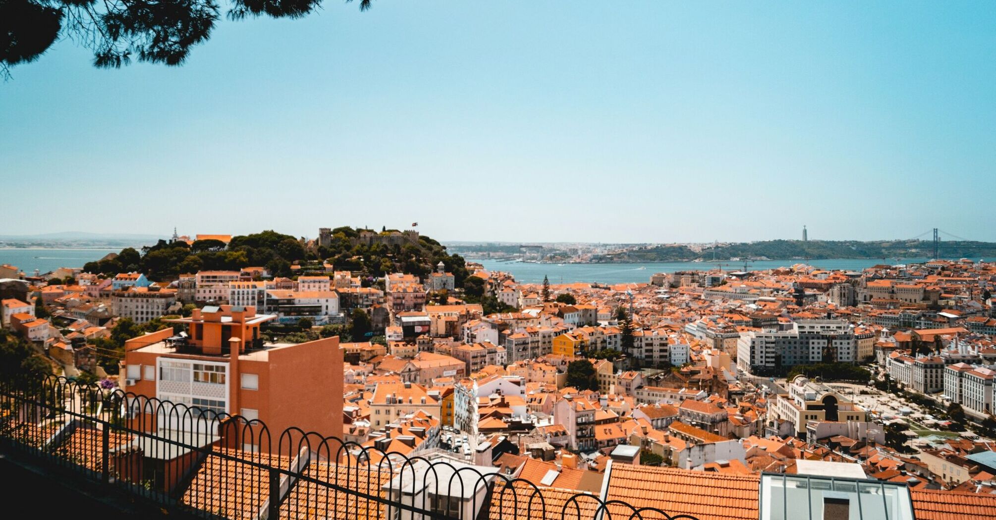 Lisbon cityscape with terracotta roofs and Tagus River view