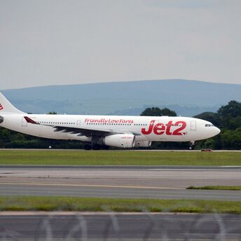 Jet2 aircraft on runway preparing for departure