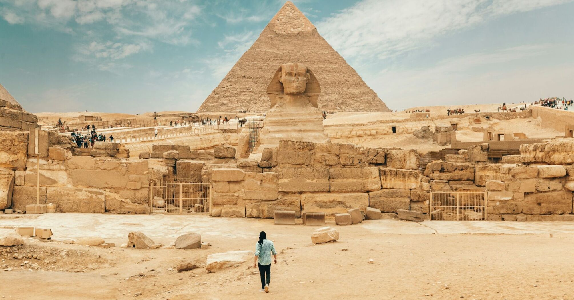 Great Sphinx and pyramid at the Giza plateau in Egypt