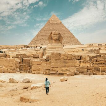 Great Sphinx and pyramid at the Giza plateau in Egypt