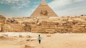 Great Sphinx and pyramid at the Giza plateau in Egypt