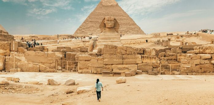 Great Sphinx and pyramid at the Giza plateau in Egypt