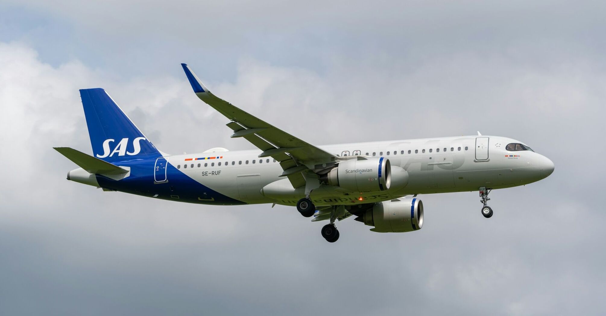 SAS Airbus aircraft approaching runway during landing