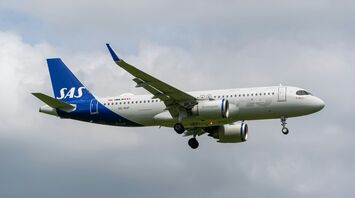 SAS Airbus aircraft approaching runway during landing
