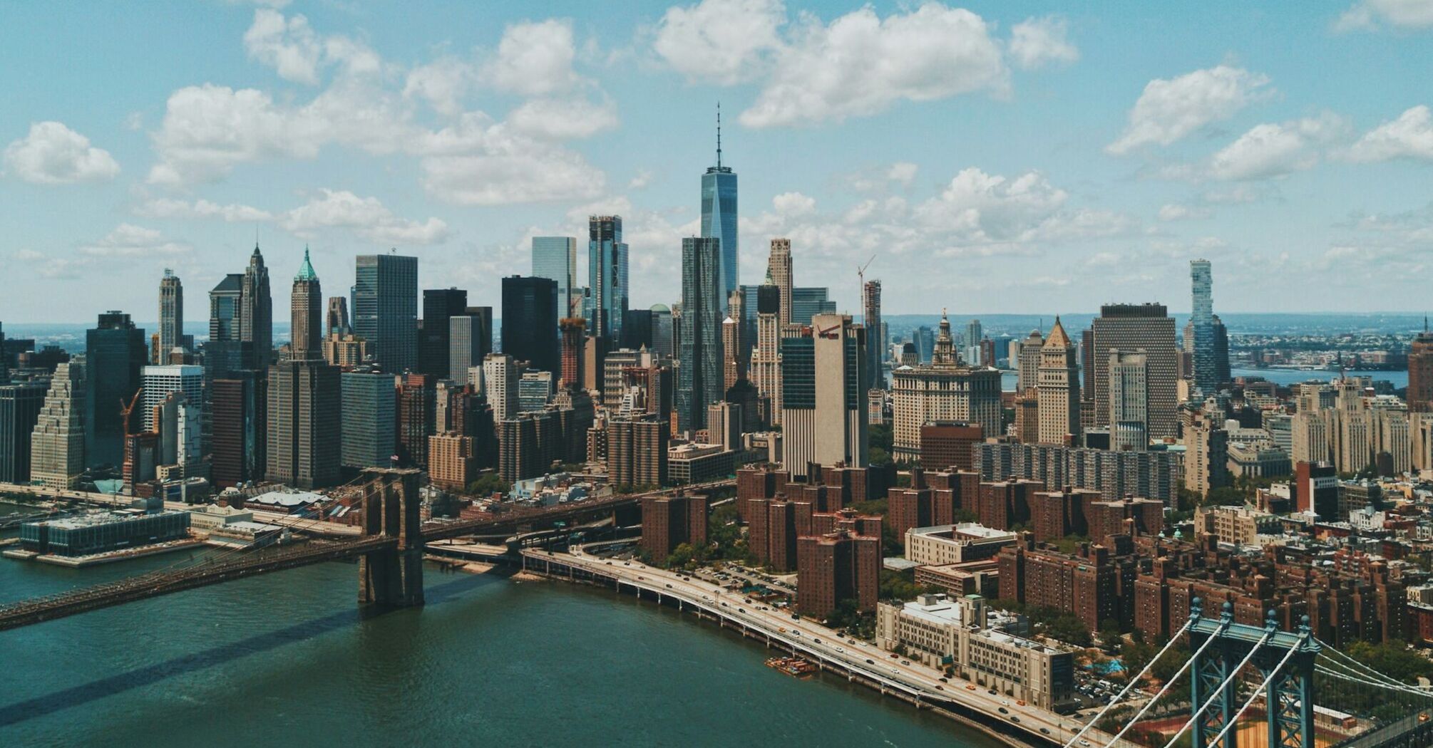 New York skyline with Manhattan bridges and One World Trade Center