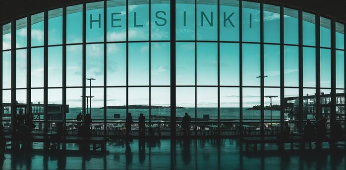 Helsinki Airport terminal interior with large panoramic window