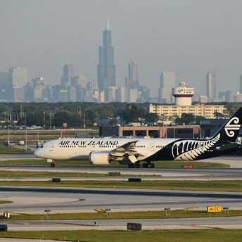 Air New Zealand aircraft taxiing at airport