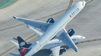 Delta widebody aircraft on airport apron