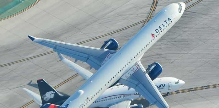 Delta widebody aircraft on airport apron