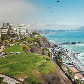 Miraflores coastline with cliffs, parks and Pacific Ocean views in Lima