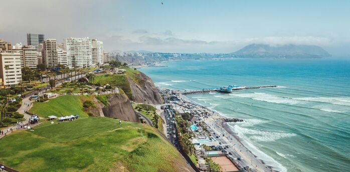 Miraflores coastline with cliffs, parks and Pacific Ocean views in Lima