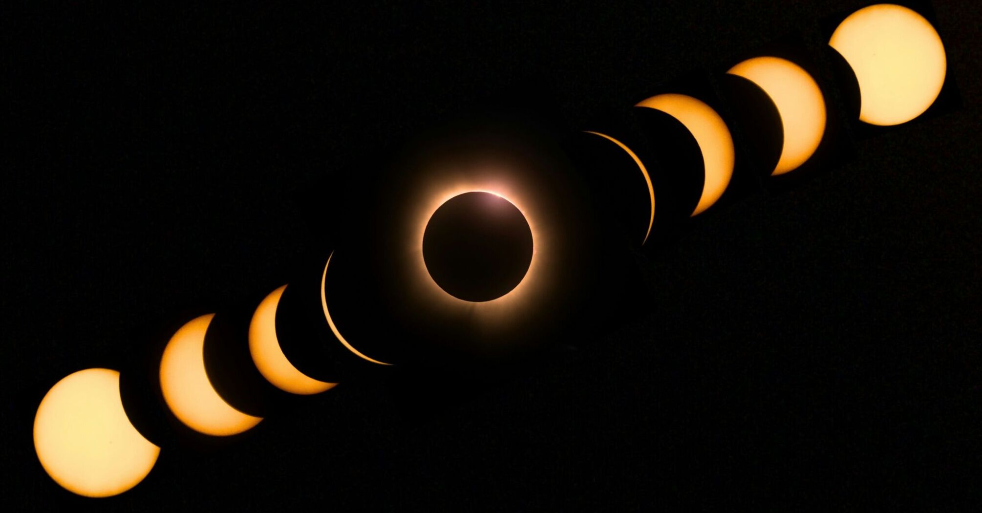 Sequence of total solar eclipse phases in dark sky