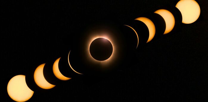 Sequence of total solar eclipse phases in dark sky