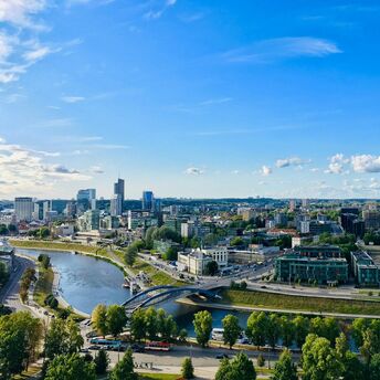 Vilnius skyline with Neris River and modern city centre