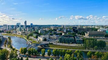 Vilnius skyline with Neris River and modern city centre