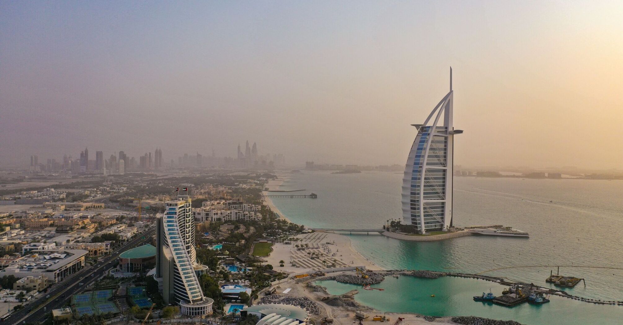 Burj Al Arab with Dubai coastline skyline