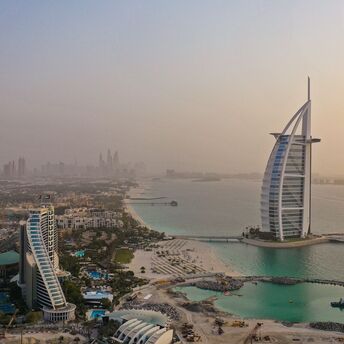 Burj Al Arab with Dubai coastline skyline