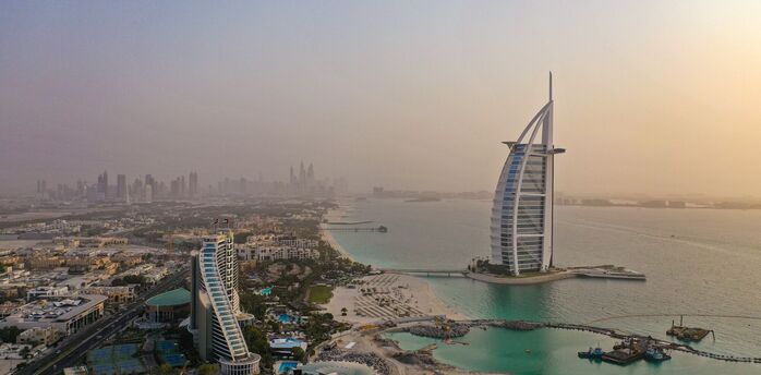 Burj Al Arab with Dubai coastline skyline