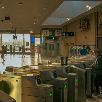Airport terminal with automated entry gates