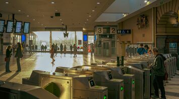 Airport terminal with automated entry gates