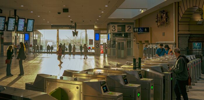 Airport terminal with automated entry gates