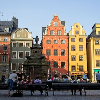 Stockholm Old Town colourful historic buildings and square