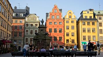Stockholm Old Town colourful historic buildings and square
