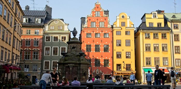 Stockholm Old Town colourful historic buildings and square
