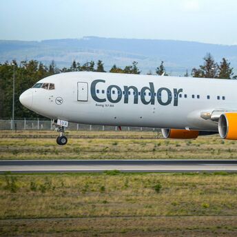 Condor aircraft taking off from runway