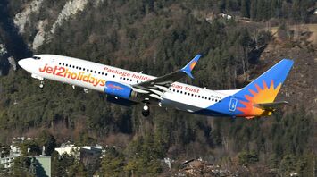 Jet2holidays aircraft in flight with package holiday branding