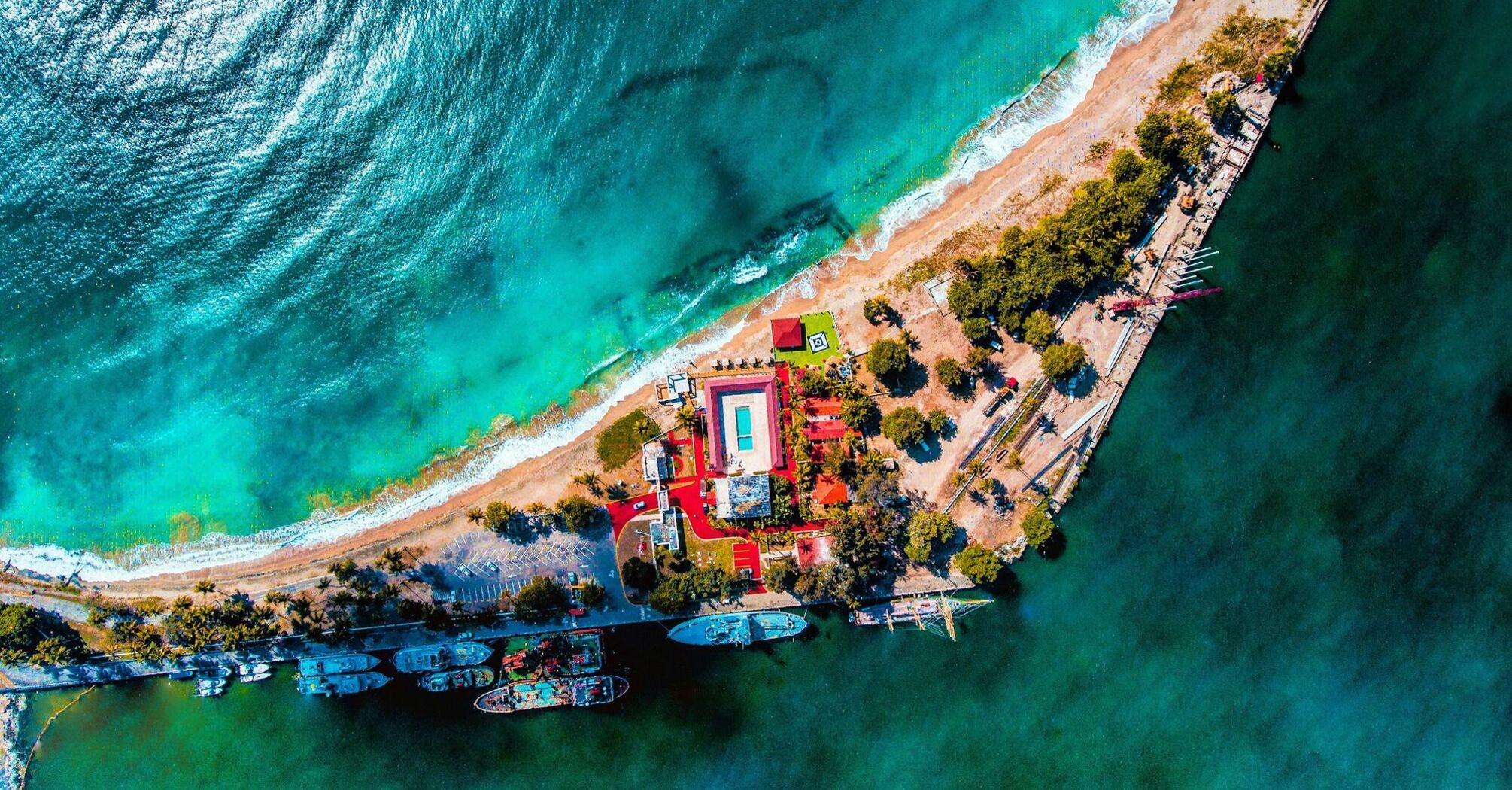 Aerial view of Santo Domingo coastline and port