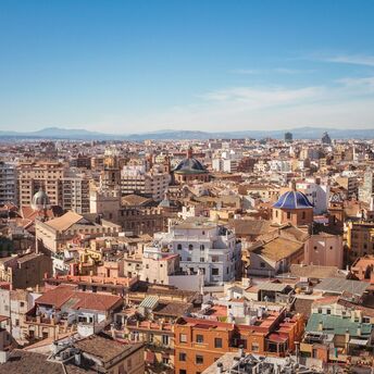 Valencia historic city skyline with dense residential buildings