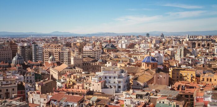 Valencia historic city skyline with dense residential buildings